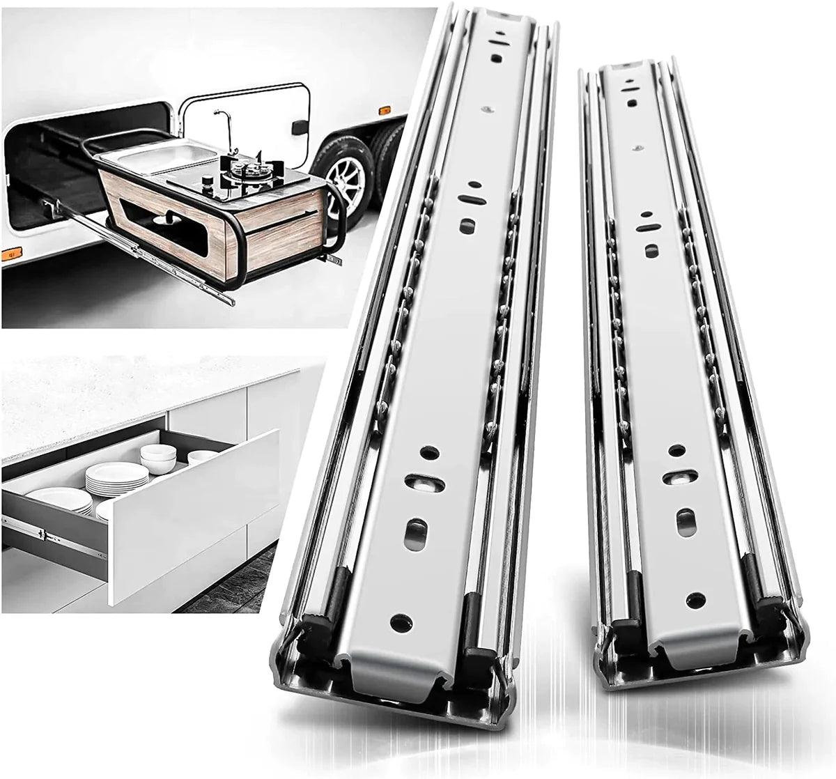 YM Heavy Duty Industrial Drawer Slides 53mm Locking 3 Fold Full Extension Ball Rails Bearing Capacity 120kg 1 Pair - YM HARDWARES CO., LTD